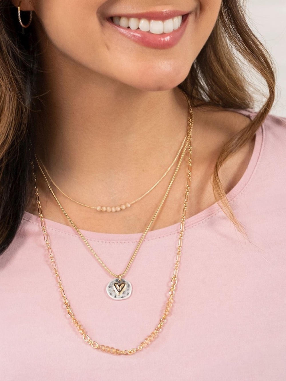 Demdaco Gold Necklace Set with Blush Beads and Heart Pendant “Your Journey”